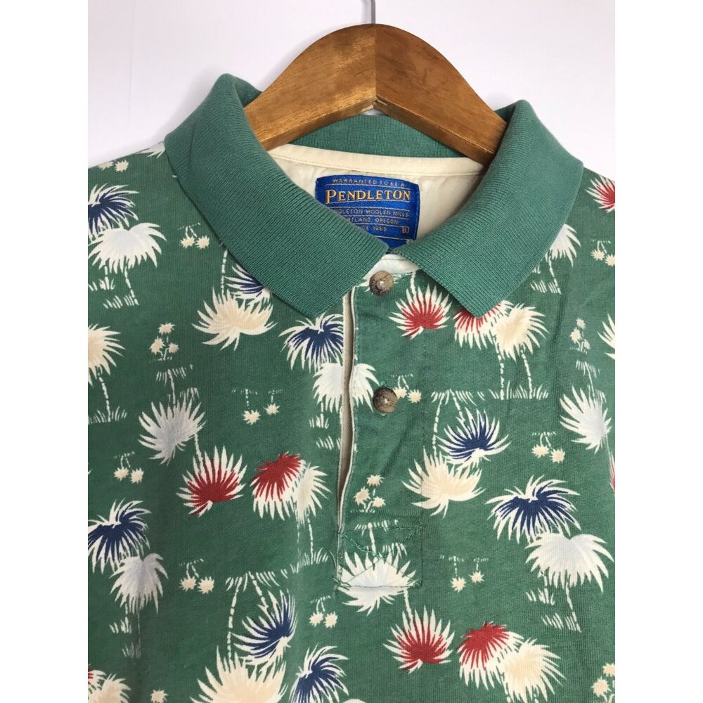 Pendleton Men's Large Palm Tree Pattern 100% Cotton Light Green Polo Shirt - Picture 5 of 9